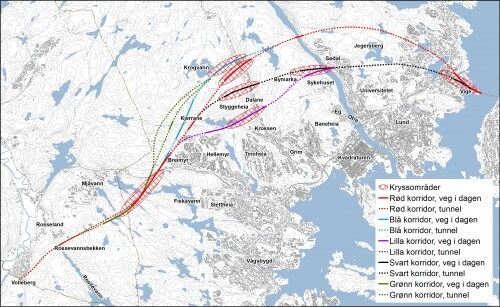 Grønne linjer viser ny trasé for Ytre ringveg. Kart: Statens vegvesen