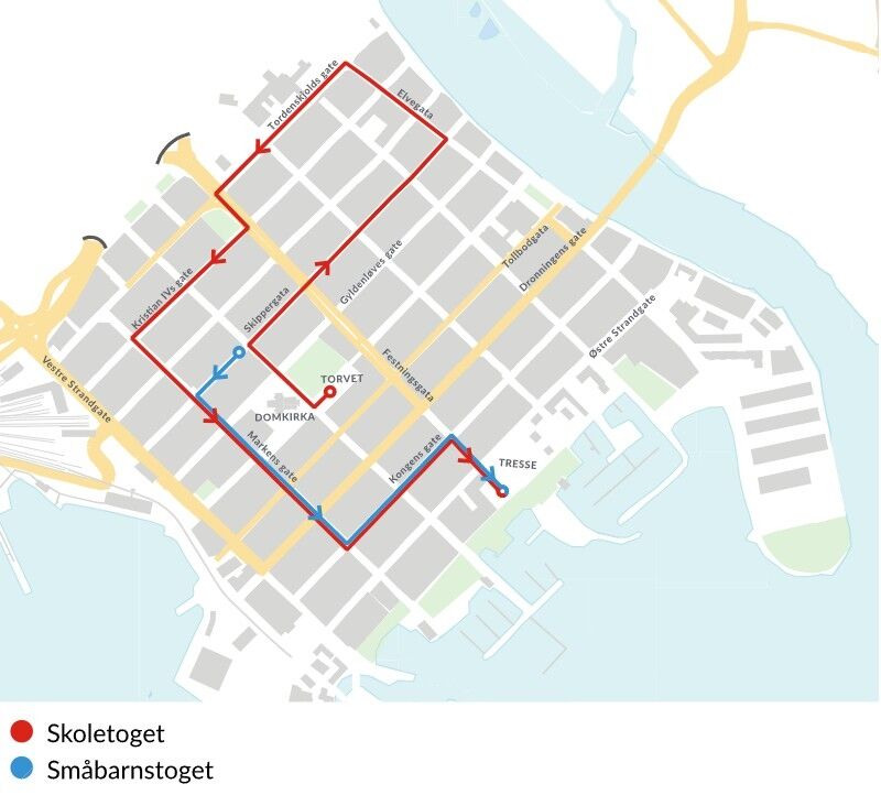 Marsjruter for skoletoget og småbarnstoget 2025
 Foto: Kristiansand kommune