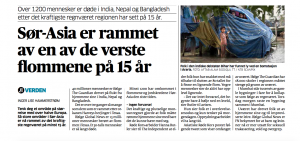 Katastrofen som rammet deler av Asia, inkludert India, tidligere i høst fikk liten plass nederst på siden i Aftenpostens papirutgave 1. september i år. FOTO: Skjermdump