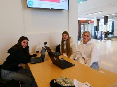 KREVENDE: F.v. Emma Fredriksen(17), Kristina Solli(17) og Vilde F.Reiersen(17) synes det har vært et krevende år med digital undervisning.