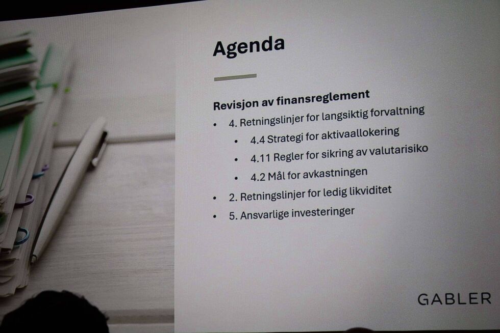 Dette stod på agendaen under presentasjonen av finansreglementet.
 Foto: Madeleine Hamn