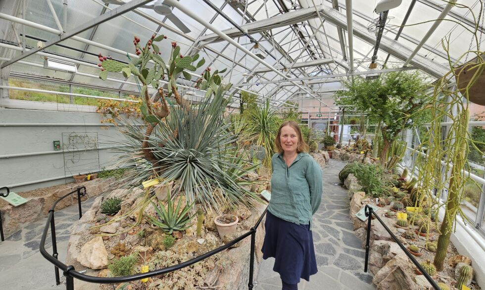 Gartner Reidun Mork på omvisning i kaktushuset.
 Foto: Aurora Saxrud Østerbø