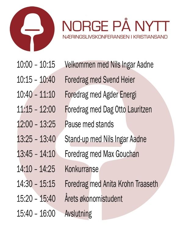 Program for årets næringslivskonferanse i Kristiansand.
