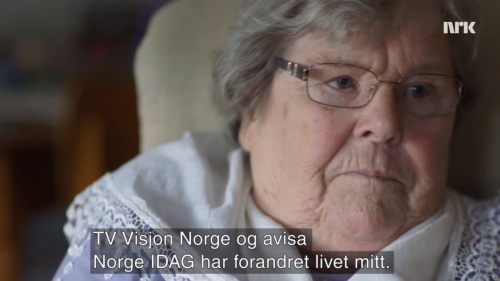 SKJERMDUMP: Marit Helland (80) forteller hva Visjon Norge har betydd for hun.