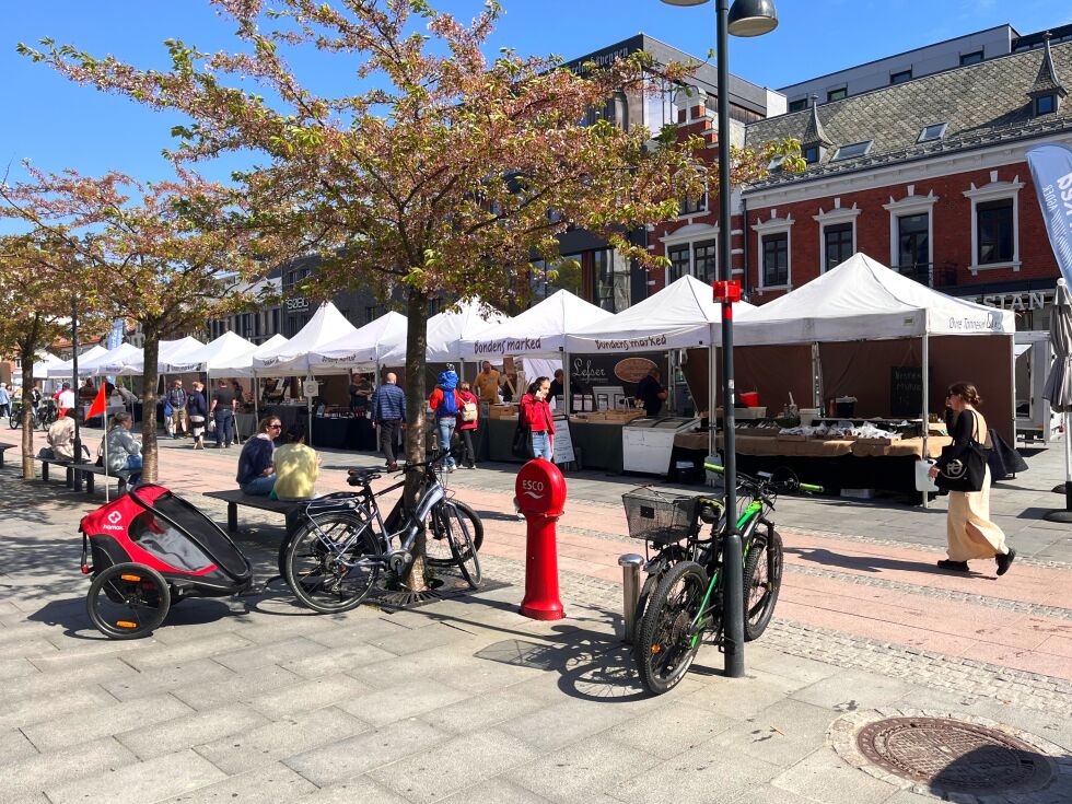 Bondens marked har åpnet nå på torvet i Kristiansand.
 Foto: Kamilla Haugen