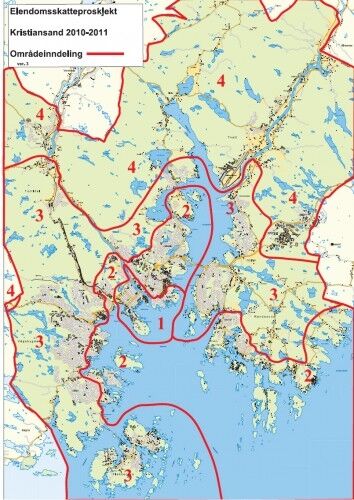 Foreløpige omtakseringssoner i Kristiansand