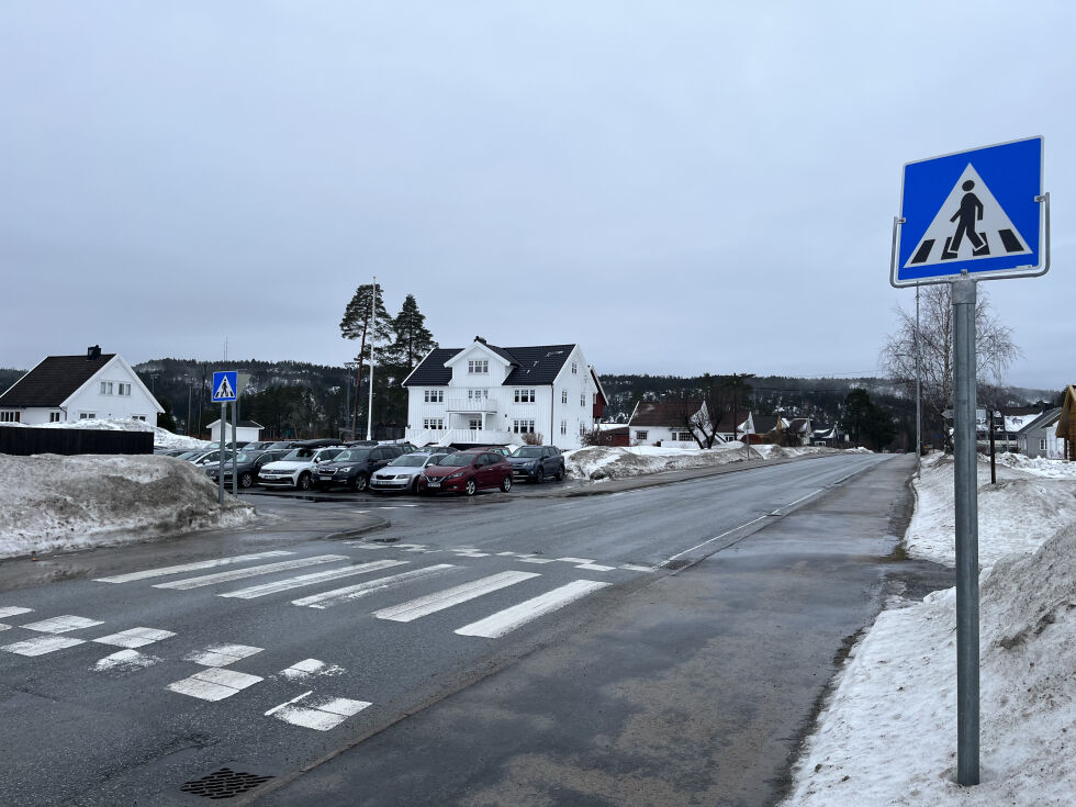 Innkjøring til Birkenesparken Idrettsanlegg fra riksvei 41.
 Foto: Jonas Sæter Sundtjønn