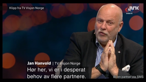 SKJERMDUMP: Jan Hanvold forteller om kanalens desperate behov for pengegaver.