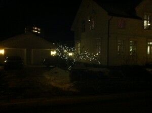 Finn Kristian Nilsen har ikke giddet og tatt ned julelysene ennå. - Det er snø og kaldt, sier han. Foto: Nina Caroline Omtvedt